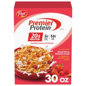Premier Protein Mixed Berry Almond Breakfast Cereal, High-Protein Crunch with Real Fruit and Nuts, 30 oz Bag (1 Count) BBD: Nov 2026