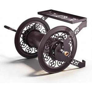 Outvita Wall Mounted Garden Hose Reel, Holds 175 ft 5/8-inch Hose, Manual Water Hose Holder Winder, Decorative Heavy-Duty, Space Saving, Easy Assmbly, for Yard Lawn Garage Backyards (Brown)
