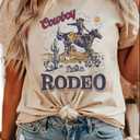 Women's Western Cowboy Shirts Vintage Rodeo Graphic Oversized Tops Country Music Tees Short Sleeve Cowgirl T-Shirt