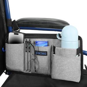 Wheelchair Side Bag with Cup Holder, Wheelchair Armrest Pouch Accessories for Walker, Rollator, Electric Scooter Wheelchairs, Ideal Gift for Mother's Day & Father's Day (Gray)
