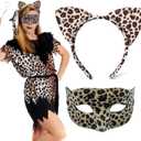 Moonear Leopard Ears Headband with Mask for Women,Leopard Costume Accessories for Halloween Cheetah Cat Cosplay