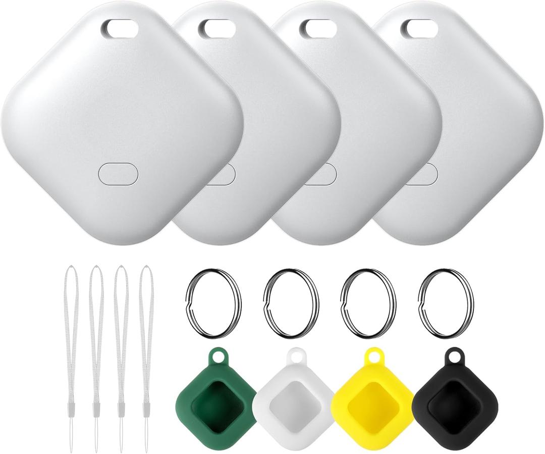 Air Tracker Tag for Android, Tags-4 Pack Luggage Tracker with 4 Case, Works via Google Find Hub App, Bluetooth Tracker Item Finder for Key, Backpack, Travel and Commute, 4 Pack, White (NOT for iOS)