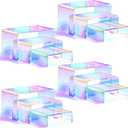 Queekay Iridescent Acrylic Display Risers Rainbow Acrylic Display Stands 3 Tiered Rectangle Tabletop Rainbow Shelf Showcase Fixtures for Dessert Cupcake Candy Treat Action Figure(12 Pieces)