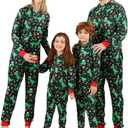 VNVNE Matching Christmas Onesie Pajamas for Family/Couples/Women/Men, Xmas Holiday Reindeer Striped Adults Pjs Sleepwear (8-10 Years, Green Dinosaur)