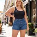 Plus Size Tank Top Bodysuit Women Square Neck Button Thong Double Lined Body Suit Stretchy Backless Bodysuits S-XXL (M)