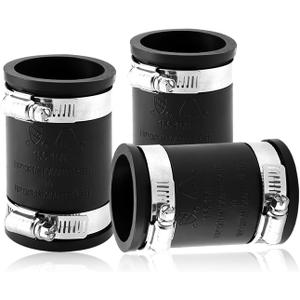 3 Pcs 1 1/2" Flexible Pvc Pipe Coupling with Stainless Steel Clamp, Flexible Fitting for Connecting Cast Iron, Plastic and Copper Pipes, for Sewer and Drain Connections(Black)