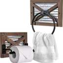 Autumn Alley Farmhouse Toilet Paper Holder and Rustic Towel Holder Set, Wall Mount, Rustic Wall Toilet Paper Holder and Bathroom Hand Towel Holder Decor, Wooden Brown