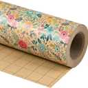 WRAPAHOLIC 30 Inch Kraft Floral Wrapping Paper Roll - 30 Inch x 33 Feet - Spring Summer Garden Flower Design Perfect for Wedding, Bridal Shower, Birthday