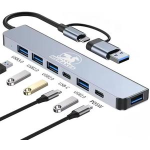 MERAXES 7-in-1 USB-C & USB Hub, Aluminum Multiport Adapter with USB-C, USB 3.0 & USB 2.0 Ports, Multi USB Docking Station for MacBook Pro/Air, iPad, Laptops & PCs