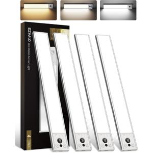EZVALO 16.5-inch Under Cabinet Lighting, 4000mAh Rechargeable Motion Sensor Light Indoor, with Dimmable & 3 Color Temps, Magnetic Closet Lights, Wireless Under Counter Lights for Kitchen (4-Pack)