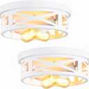 ZHU YAN 2 Pack Flush Mount Ceiling Light, White Hallway Light Fixture, Metal Cage, for Kitchen Entryway, E26 Base