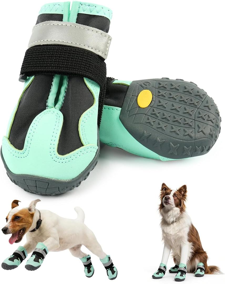 Breathable 2 Pack Dog Boots , Waterproof Shoes for Dogs with Reflective Straps - Dog Shoes for Hot Pavement, Hiking & Walking,  (Green, Size 3)