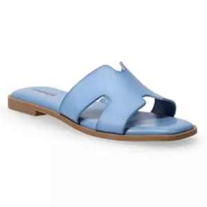 SONOMA Flat Sandals for Women 2025 Dressy Summer Leather Slides with Square Open Toe, blue, Us Size 8