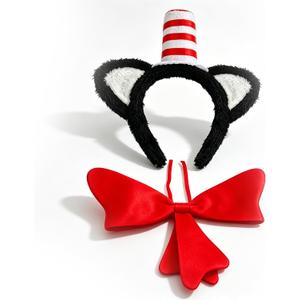 Cat Ears Red and White Headband Striped Hat with Red Bow Tie Costume Accessory Costume, for Cosplay Dress Up