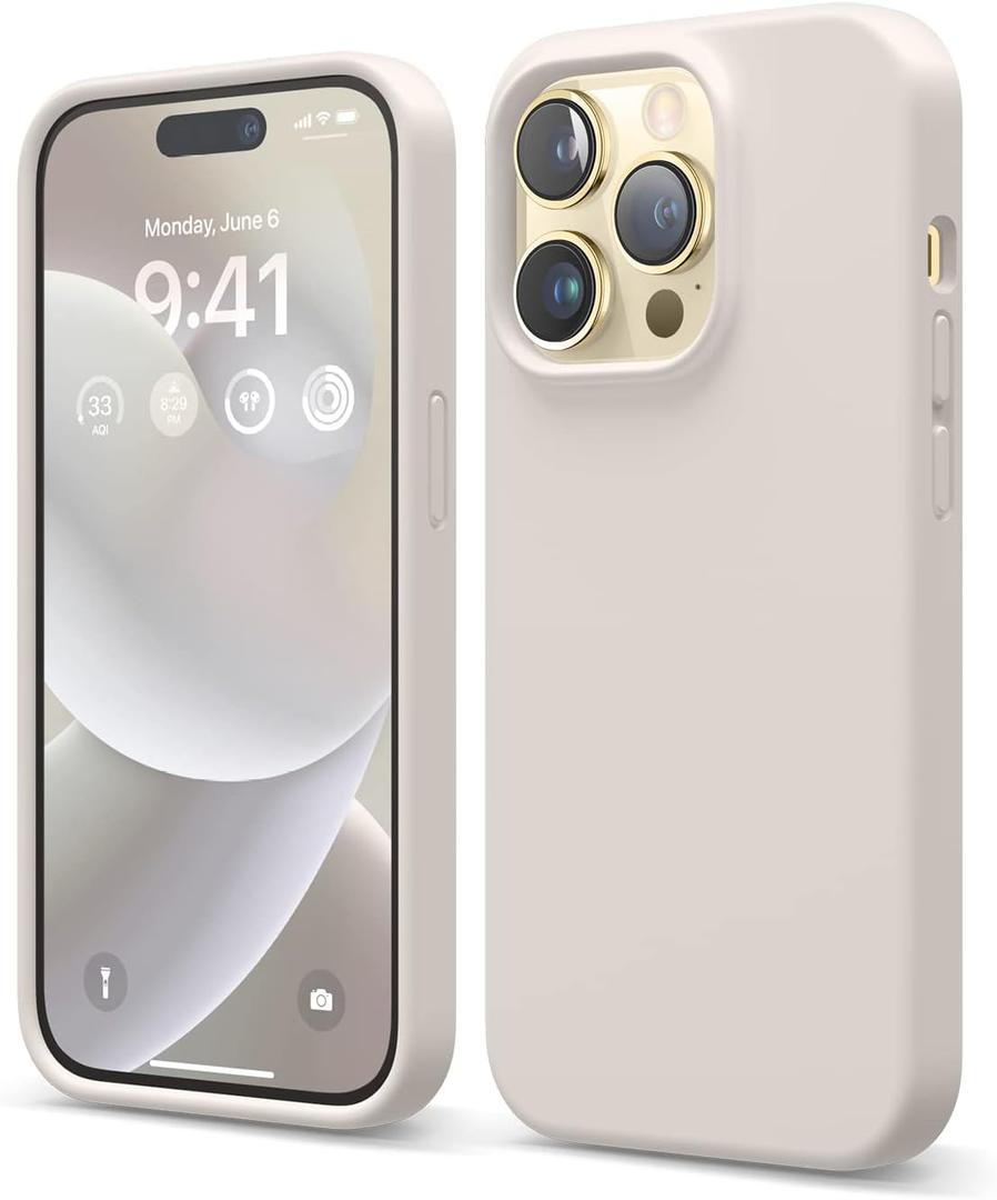 elago Compatible with iPhone 14 Pro Case, Liquid Silicone Case, Full Body Protective Cover, Shockproof, Slim Phone, Anti-Scratch Soft Microfiber Lining, 6.1 inch (Stone)