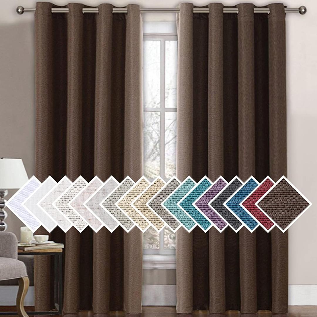 H.VERSAILTEX Linen Blackout Curtain 84 Inches Long for Bedroom/Living Room Thermal Insulated Grommet Linen Curtain Drapes Primitive Textured Burlap Effect Window Drapes 1 Panel - Heather Cocoa Brown