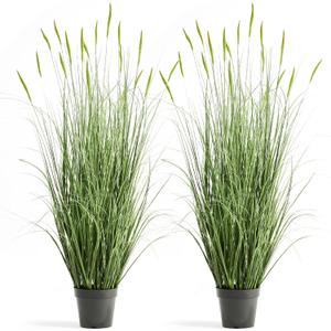 Faux 4ft 2-Pack Horsetail Reed Grass with Green Spikes, 48in Tall Indoor Outdoor Fake Grass in Pot, Home Office Decorative Artificial Plant & Greenery, Wedding Decor Bristlegrass