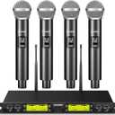 Aokeo Wireless Microphones System, 4 Channel UHF Wireless Mics,with 4 Handheld Dynamic Microphones,Metal Receiver for Karaoke,Singing,Wedding,Party,Speech,Church (V400)