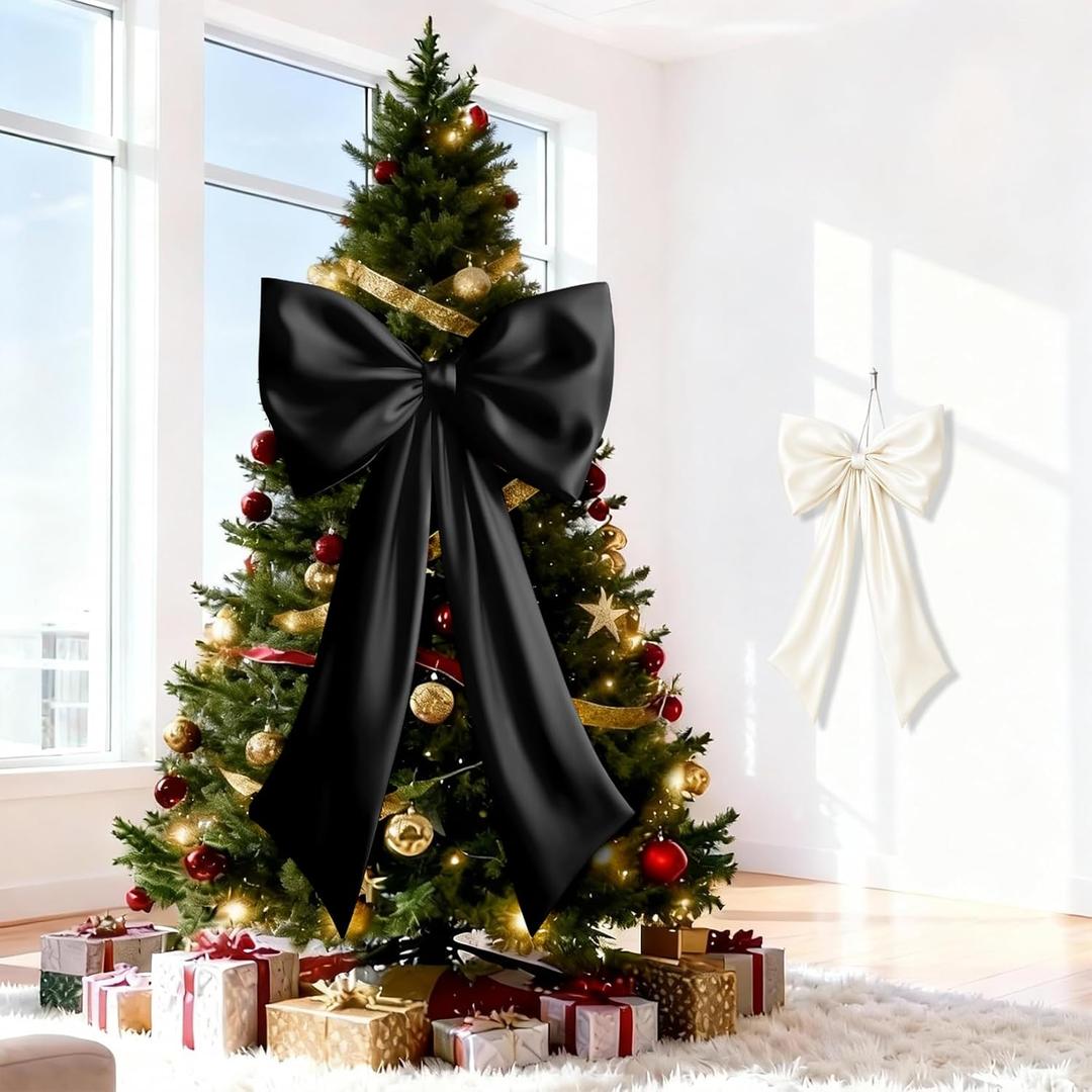 Black White Bow Decor 2 Pack,Large & Small Coquette Room Backdrop Wall Decor for Christmas Decorations Bachelorette Bridal Shower Bow Valentines Xmas Birthday Decor