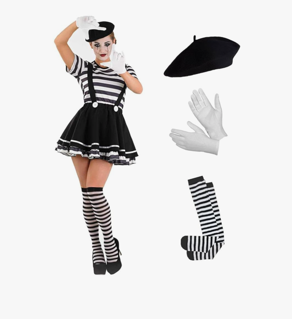 fun shack Mime Costume for Women, French Mime Costume Women, Mime Costume Adult, Mime Halloween Costumes for Women (Large)