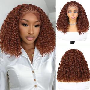 Quantum Love Braided Wigs for Black Women Braids Cornrows Lace Curly Wigs Ginger 16 Inch Lace Frontal Braided Fully Curly Bob Synthetic Glueless Wig