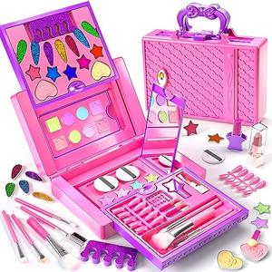 TEMI Kids Makeup Toys for 3 4 5 6 7 8 Girls - Washable Dress Up Set with Bag, Little Girl Make Up Toys for Toddler Ages 6-8, Pretend Play Christmas Birthday Princess Gift Toys for Girls 8-10