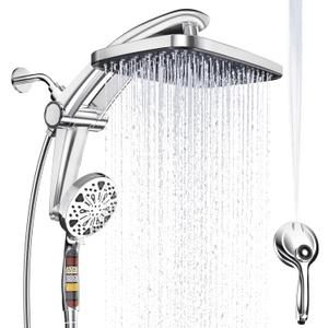 Rain Shower Head with filtered Handheld High Pressure rainfall Shower Heads with Handheld Spray Combo Adjustable one-piece stand daul shower head Built-in Magnetic Docking and Power Jets - Silver