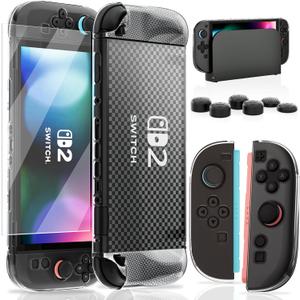 Switch 2 Case for Nintendo Switch 2 Model 2025, Dockable Cover Hard PC Protector Case for Switch 2 Grips, Switch 2 Console and Accessories with Thumb Stick Caps