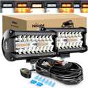 Nilight 2PCS 6.5 Inch 120W LED Light Bar Amber White Strobe 6 Modes Memory Function Off-Road Truck Car ATV SUV Cabin Boat with 16AWG Wiring Harness Kit-2 Lead