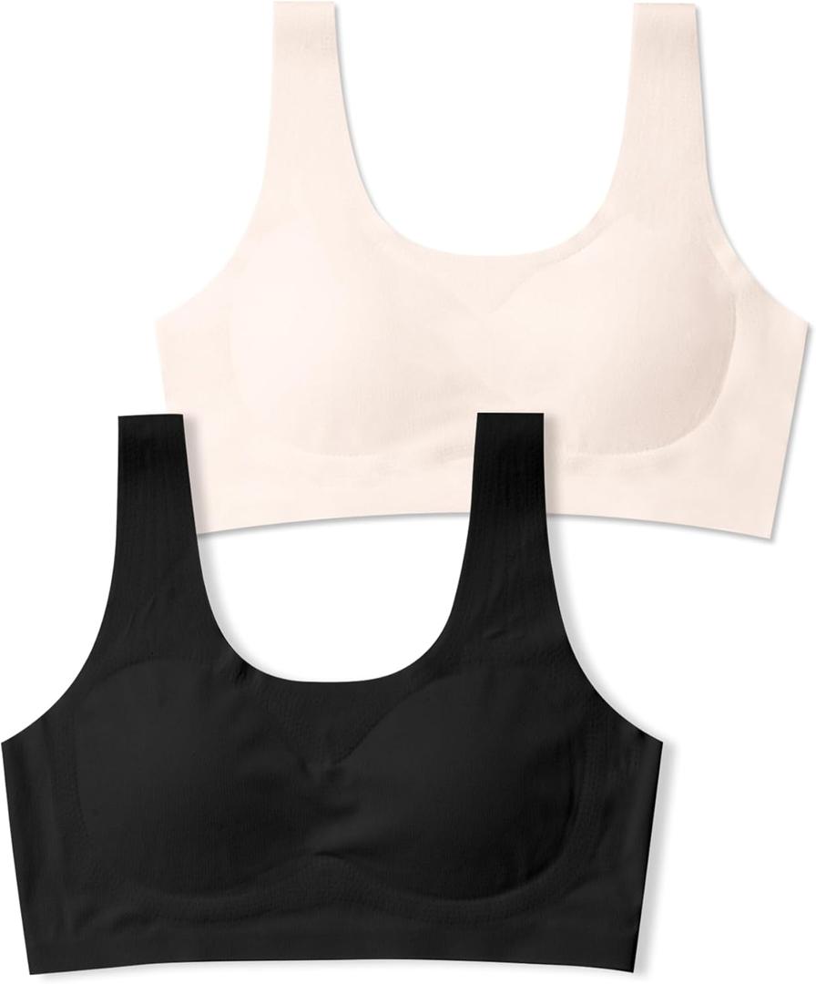SALIA GIRL Training Bras for Girls 10-16 Sports Seamless Bra with Removable Padding Bras (X-Large, Black/Skin)