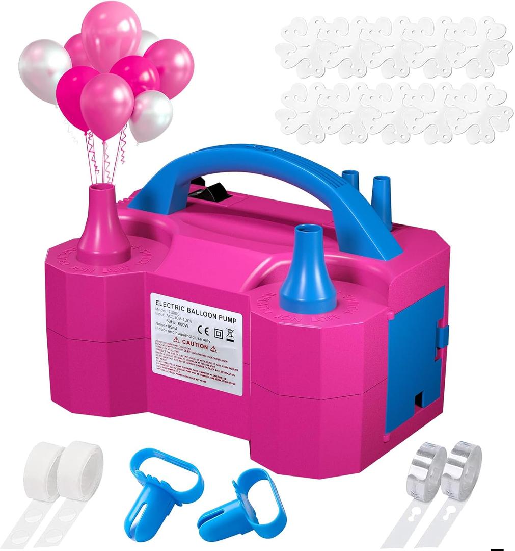 SINBEE Balloon Pump, Balloon Pump Electric, Portable Dual Nozzle Electric Blower Air Pump Inflator for Party Decoration. Faster and Save Time (Rose Red)