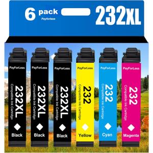 232XL Remanufactured for Epson 232XL Ink Cartridges Combo Pack for XP-4200 XP-4205 Epson Workforce WF-2930 WF-2950 Printer 6 Pack 3 Black 1 Cyan 1 Magenta 1 Yellow