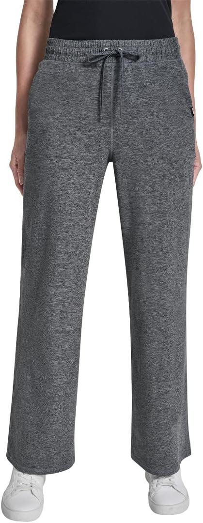 DKNY Women's Spacedye Mid Rise Wide Leg Sweatpants with Pockets (Large)