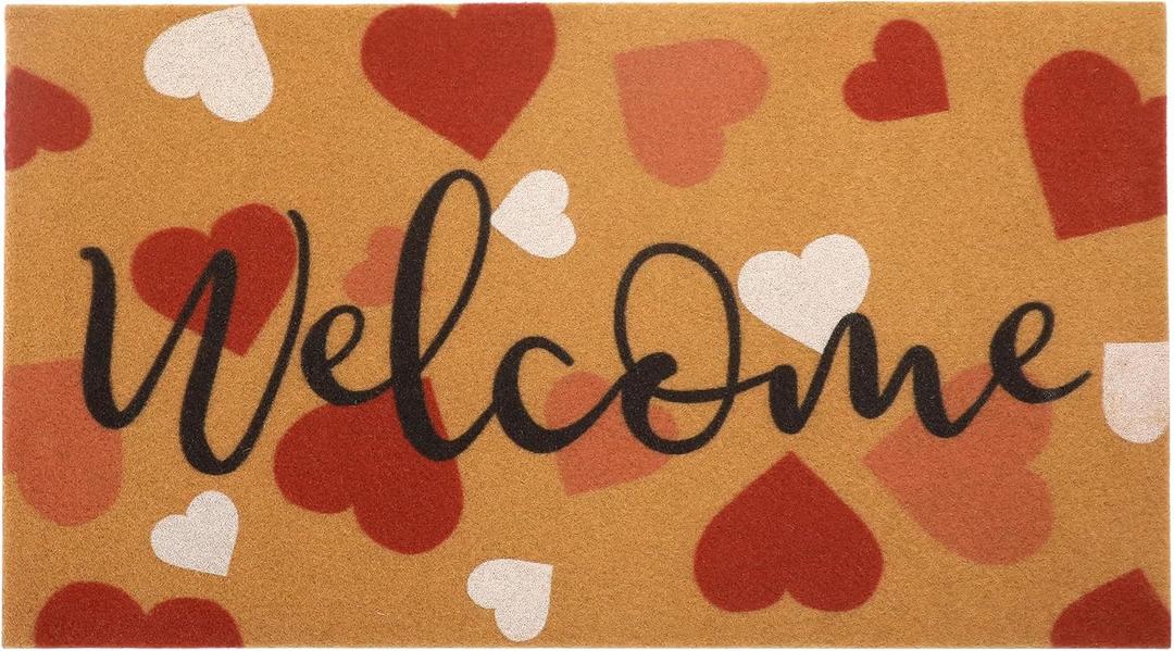 FUND AMLIGHT Valentine's Day Welcome Doormat - Outdoor Indoor Entrance Front Doormat Decoration - 1'5" x 2'5" Non Slip Large Indoor Love Heart Welcome Doormats