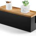 Large Cable Management Box, Wooden Cord Organizer Box for Desk, Floor, Office to Hide Extension Cords Power Stripes Surge Protectors Chargers Wires, Black