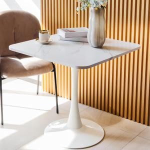 Square Modern Dinning Table 30 inches for 2-4 Bistro Tulip Table with Faux Marble top,Easy Install Construct,no Wobble,Stable Sturdy Metal Frame Diameter 30in*H28.74in(White, 30in)