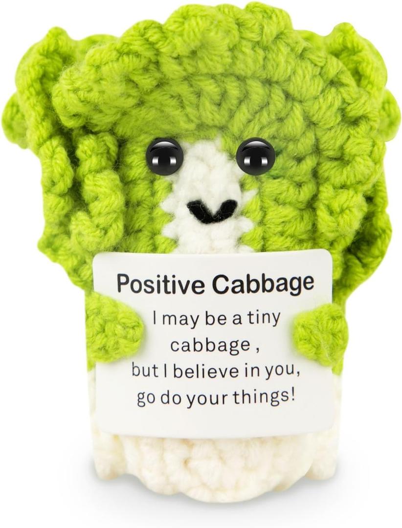 3 x ddLUCK Funny Positive Gifts for Women Daughter Friends Sister Teens, Emotional Inspirational Support Cheer Up Handmade Crochet Cabbage for Girls Boys Coworker, Teacher Appreciation Gift for Her