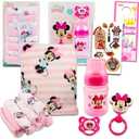 Disney Minnie Mouse Baby Gift Set, Baby Shower Gifts Girls Neutral - 12 Pc Newborn Essentials Bundle with Blanket, Towels, Rattle, Bottle, Pacifier, Scrapbook Stickers, More