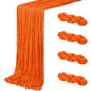 4 Pack Orange Cheesecloth Table Runner 20 x 120 inch Gauze Table Runners 10 FT Long,Semi Sheer Cheese Cloth Fabric Table Runner Bulk for Wedding,Party,Baby Shower,Bridal Shower Decoration