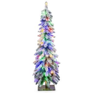  4FT/5FT/6FT Pre-Lit Slim Christmas Tree Flocked Xmas- 6FT