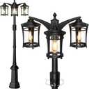 Lotsky Motion Sensor Outdoor Post Lights,360Detection Dusk to Dawn Lamp Posts Outdoor Lighting with 3 Modes,Black 3-Head Aluminum Outside Street Light for Garden,Driveway,Patio,Waterproof,E26 Base