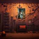 Trendy Halloween Bathroom Ghost Wall Art Ghost On Toilet Reading Newspaper Canvas Posters Goth Dark Academia Horror Prints Painting For Living Room Bedroom Wall Decor 16x24in Unframed (16L" x 24W")