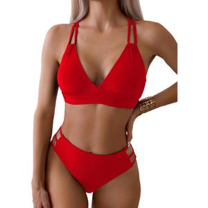 Cheeky Back Cross Bikini Sets for Women with Sexy High Waisted High Cut Side Straps Bottom (Large, Red) Cheeky Back Cross Bikini Sets for Women with Sexy High Waisted High Cut Side Straps Bottom (Large, Red)
