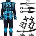 Spooktacular Creations Blue Ninja Costume Set, Ninja Jumpsuit with Foam Accessories for Kids, Toddler Halloween Outfit for Ideas Cosplay Party (Small, 5-7 yrs) (Black, S)