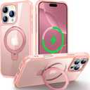 CHAOFEnG Magnetic Compatible with iPhone 16 Pro Case with Stand [Military Grade Drop Tested][Compatible with Magnet] Ring Translucent Slim Hard Back Soft Edge, Pink
