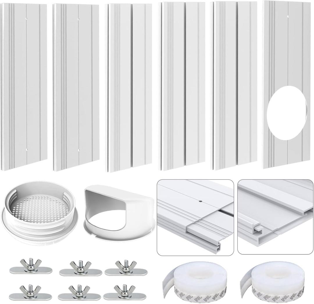 2025 New Sliding Door Air Conditioner Kit, Portable Air Conditioner Window Vent Kit for 5.0"/5.9 Exhaust Hose, Seamless AC Vent Seal Kit with 6 Upgraded Plates for A/C Unit Sliding Door/Window Vent
