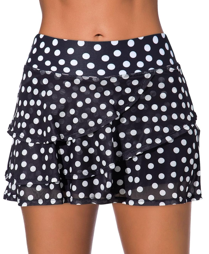 Aleumdr Women's Waistband Layered Swimdress Ruffle Swim Skirt Swimsuit Bottom, XL