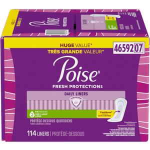 Poise Daily Liners, Incontinence Panty Liners for Bladder Leaks, 2 Drop Very Light Absorbency, Long Length, 114 Count of Pantiliners