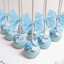 Blue Bows 24 PCS Baby Blue Satin Ribbon Bows 4" Pre-Tied Twist Tie Bow for Gift Wrapping Treat Bags Cake Pops Candy Apple Crafts Baby Shower Birthday Wedding Party Favors