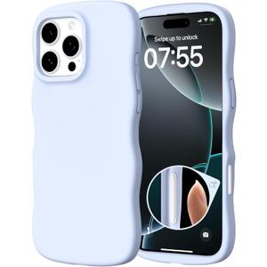 ORNARTO for iPhone 16 Pro Max Case 6.9"  Cute Curly Wave Edge | Camera Control Button | Shockproof Protective Liquid Silicone 16 Pro Max Phone Cover for Women Girls, Baby Blue